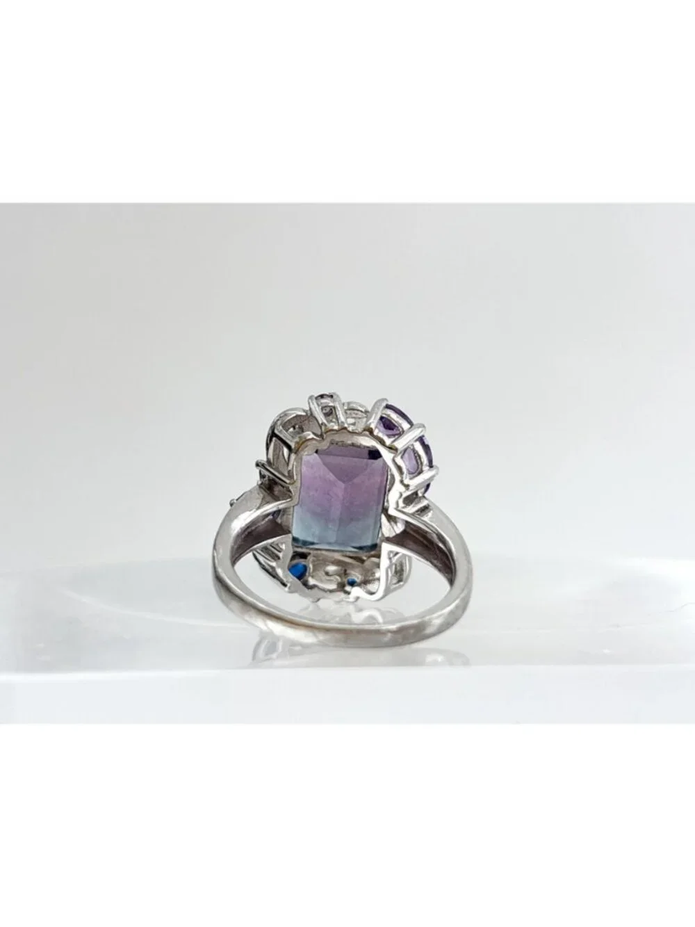 Art Nouveau Inspired Amethyst & Blue Topaz Sterling Silver 925 Vintage Ring sz 8